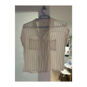 Women's Button Up Blouse - Gold Stripes Pattern